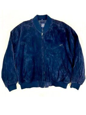 NWT GAP 100% Suede Leather Bomber Jacket Navy Blue Cropped Suede Outerwear